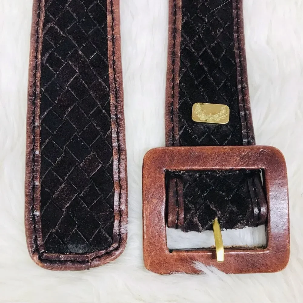 VINTAGE 70s 80s Wide Braided Brown Suede Belt Woven Boho Gypsy Hippie X-Large 1X